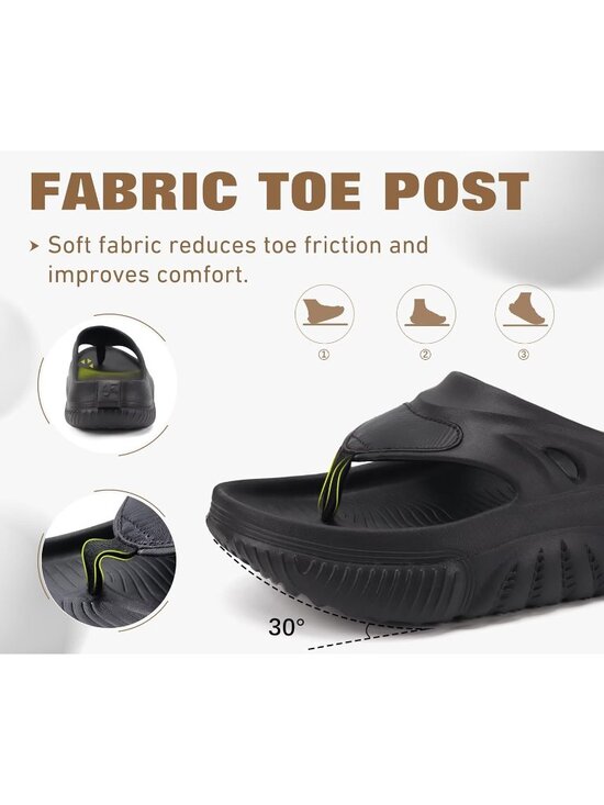 Men\'s All Black Orthopaedic Foot bed Flip Flops Fabric Toe Post Beach Sandals main image 4